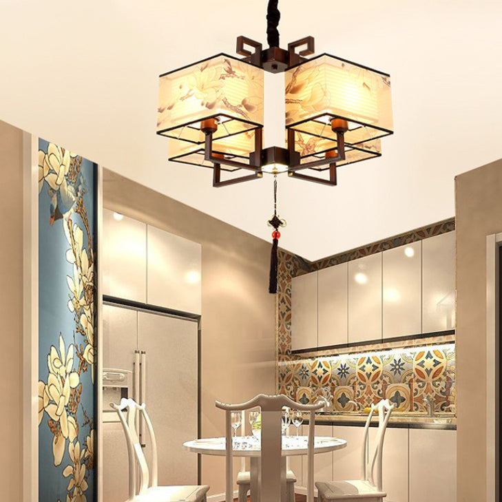 Elegant Traditional Iron Rectangular Tassel Chandeliers for Living Room