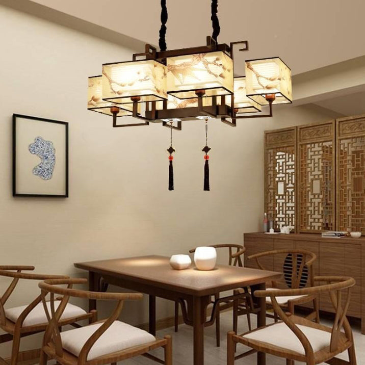 Elegant Traditional Iron Rectangular Tassel Chandeliers for Living Room