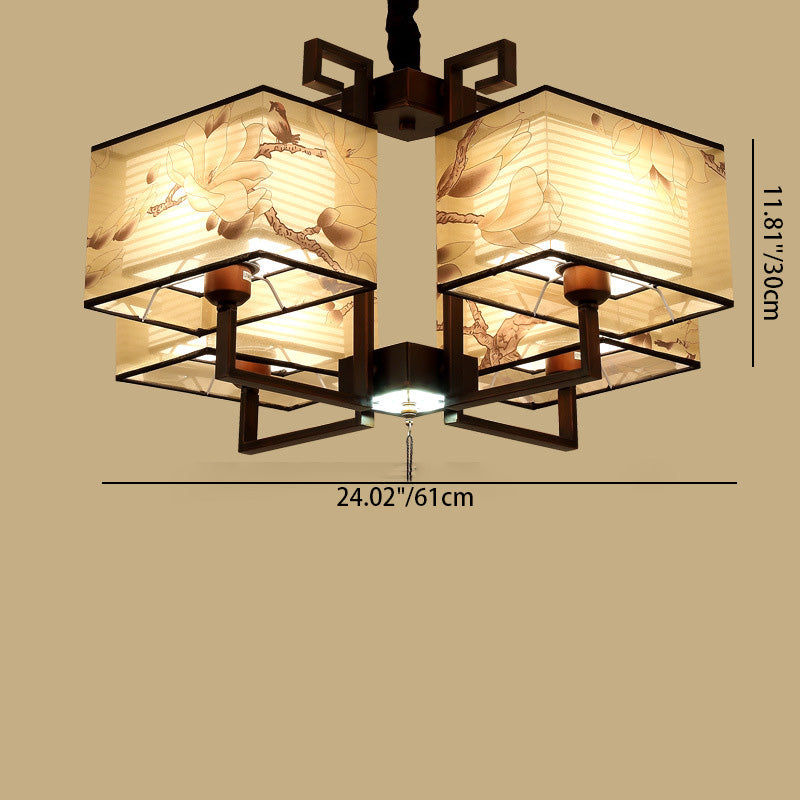 Elegant Traditional Iron Rectangular Tassel Chandeliers for Living Room