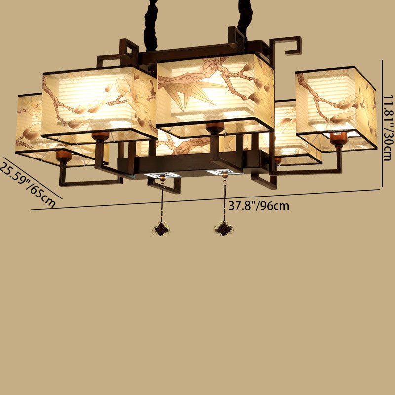 Elegant Traditional Iron Rectangular Tassel Chandeliers for Living Room