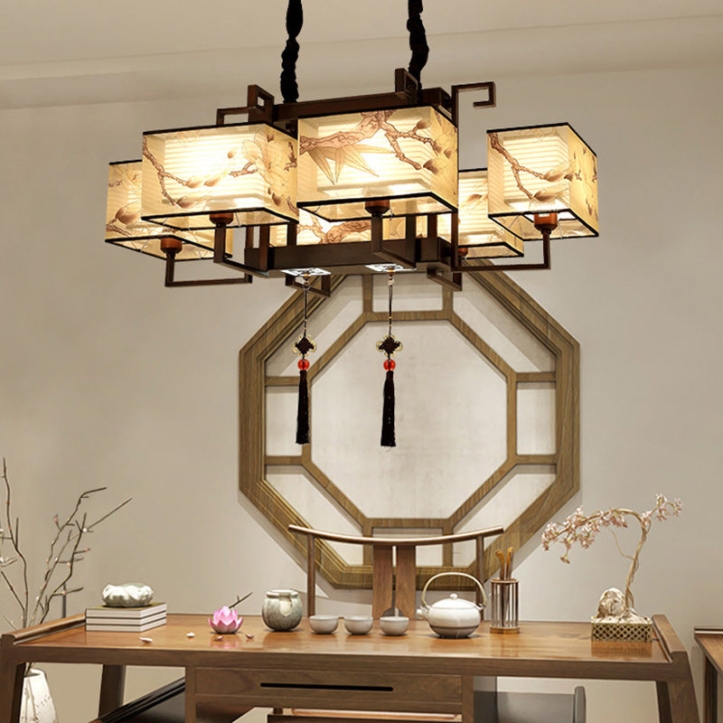 Elegant Traditional Iron Rectangular Tassel Chandeliers for Living Room