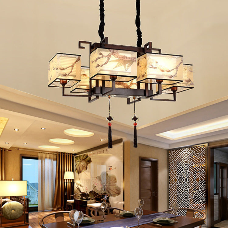Elegant Traditional Iron Rectangular Tassel Chandeliers for Living Room