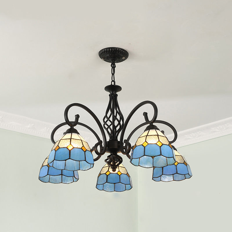 Rustic Tiffany Style Conical Stained Glass Chandelier for Living Room