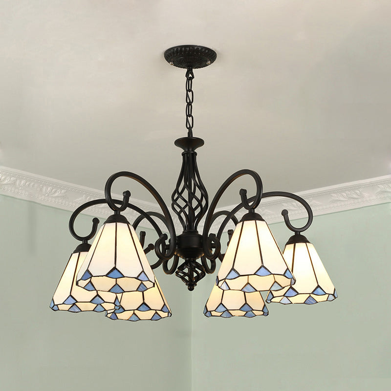 Rustic Tiffany Style Conical Stained Glass Chandelier for Living Room