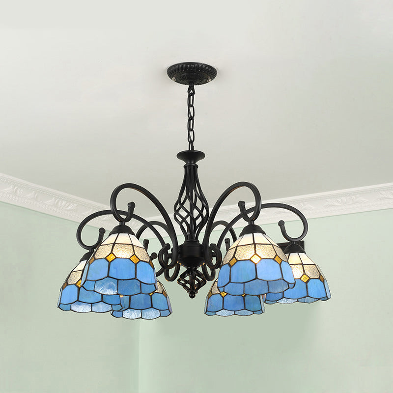 Rustic Tiffany Style Conical Stained Glass Chandelier for Living Room
