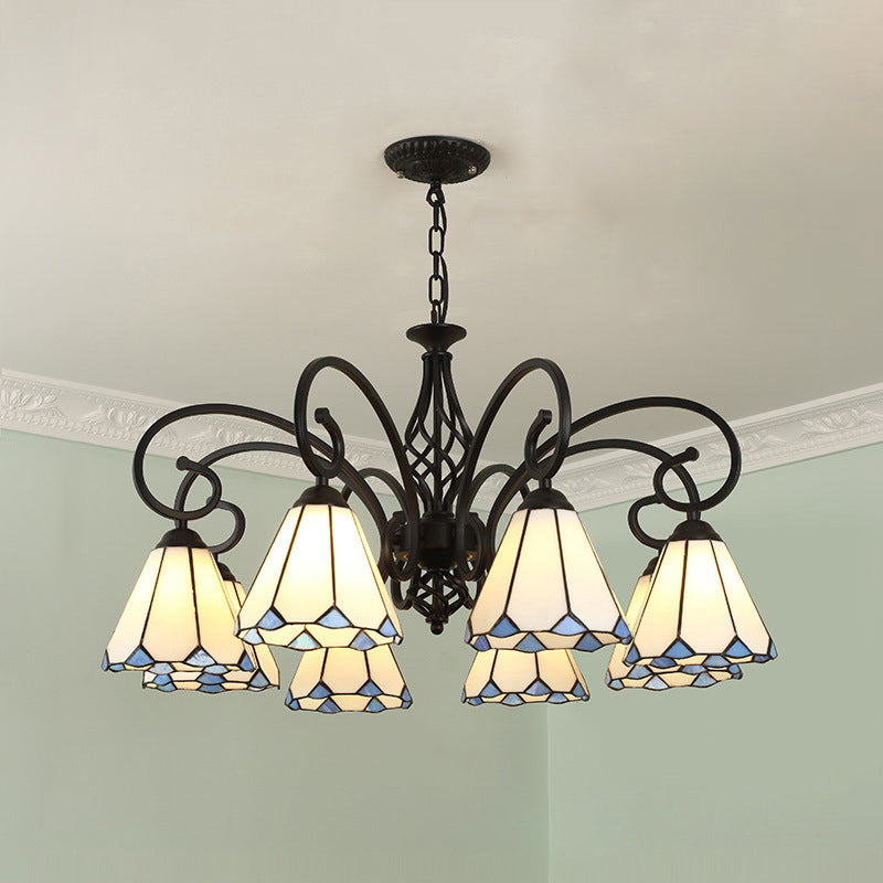 Rustic Tiffany Style Conical Stained Glass Chandelier for Living Room