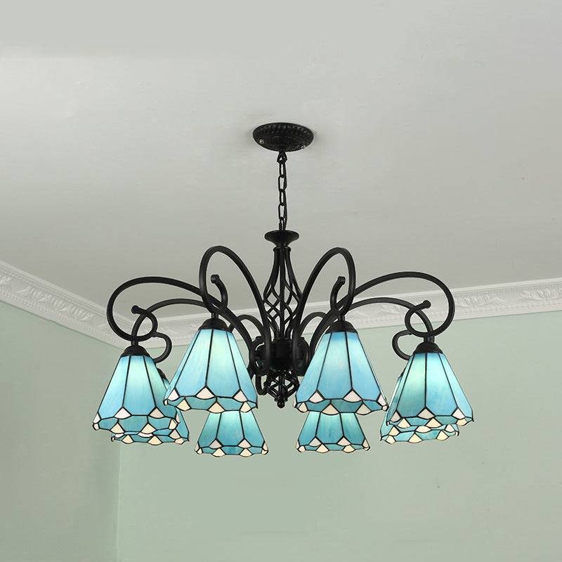 Rustic Tiffany Style Conical Stained Glass Chandelier for Living Room