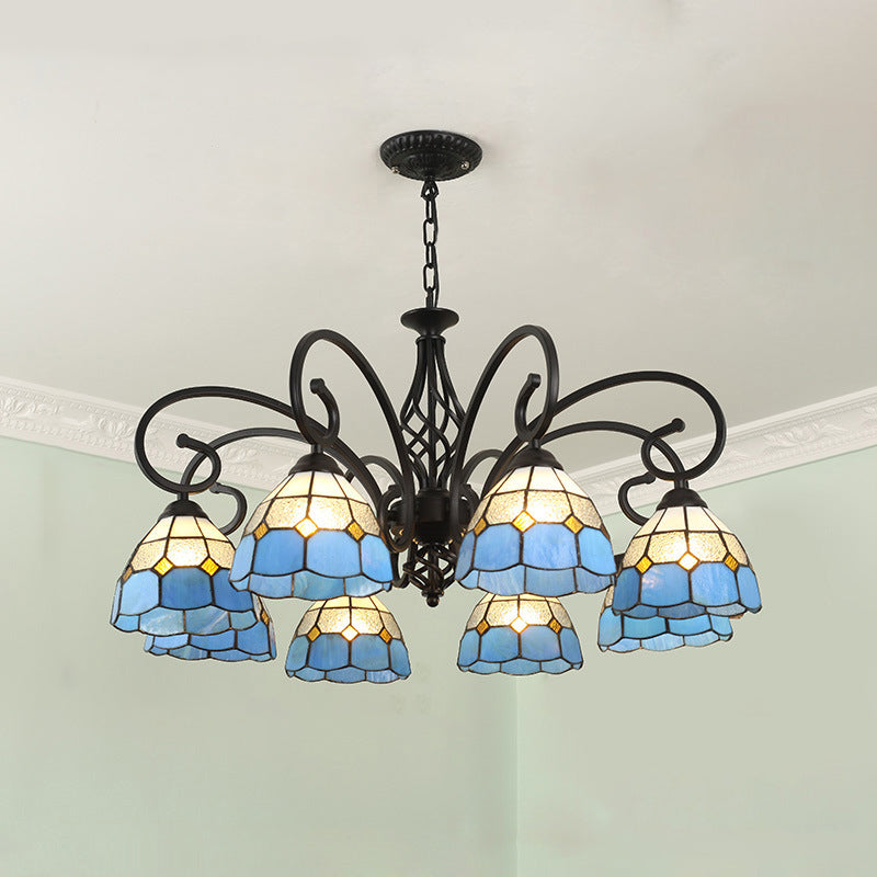 Rustic Tiffany Style Conical Stained Glass Chandelier for Living Room