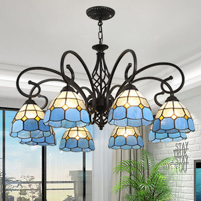 Rustic Tiffany Style Conical Stained Glass Chandelier for Living Room