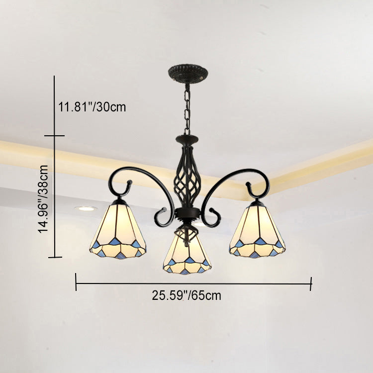 Rustic Tiffany Style Conical Stained Glass Chandelier for Living Room