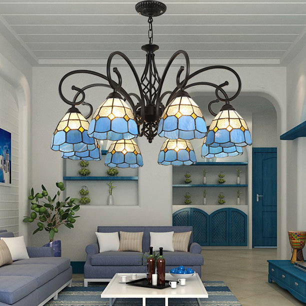 Rustic Tiffany Style Conical Stained Glass Chandelier for Living Room