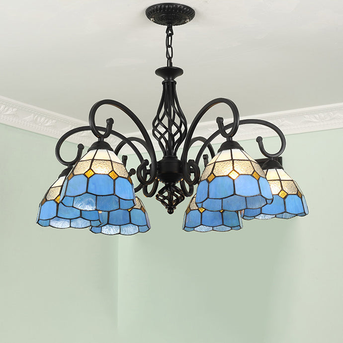 Rustic Tiffany Style Conical Stained Glass Chandelier for Living Room