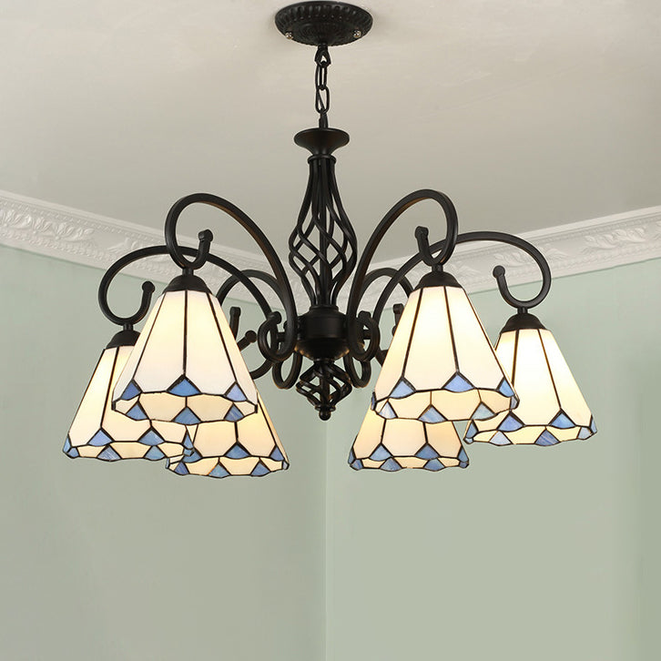 Rustic Tiffany Style Conical Stained Glass Chandelier for Living Room