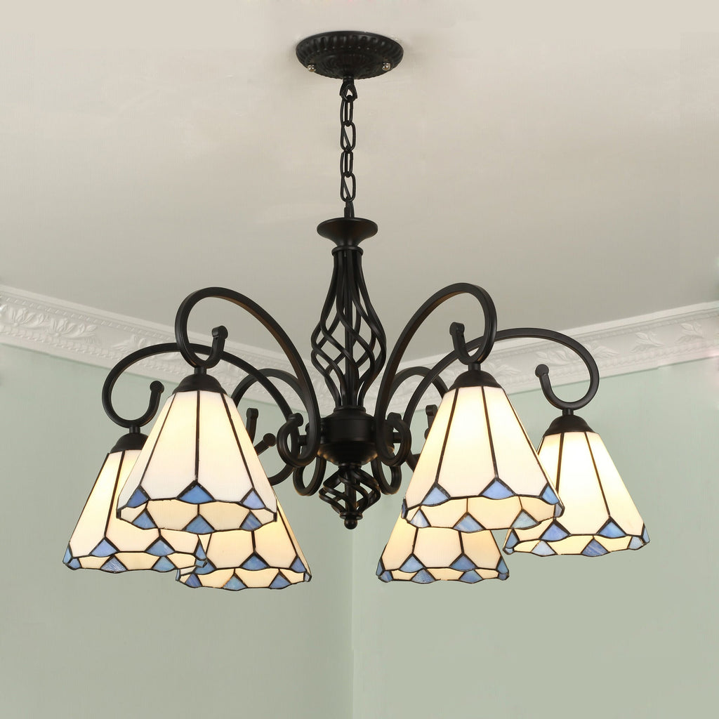 Rustic Tiffany Style Conical Stained Glass Chandelier for Living Room