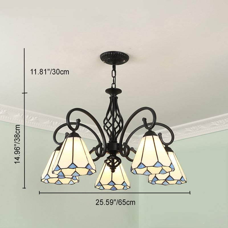 Rustic Tiffany Style Conical Stained Glass Chandelier for Living Room