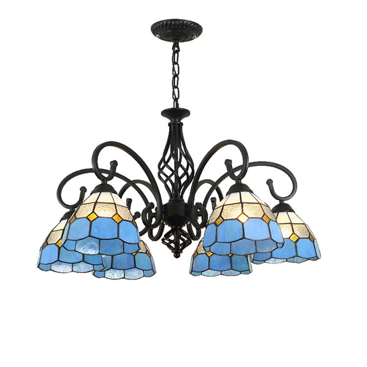 Rustic Tiffany Style Conical Stained Glass Chandelier for Living Room