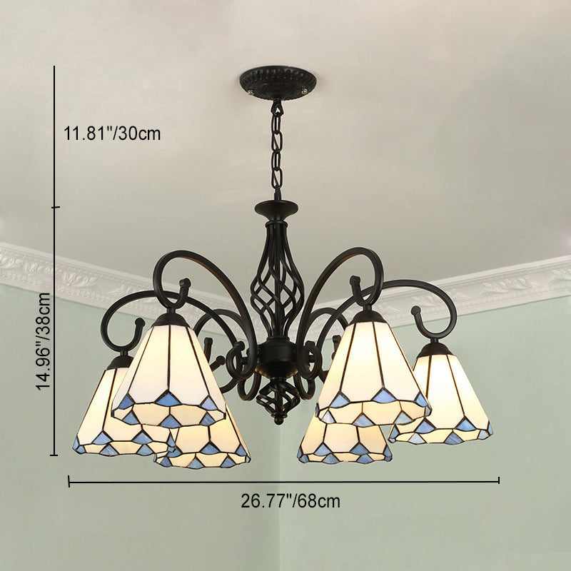 Rustic Tiffany Style Conical Stained Glass Chandelier for Living Room