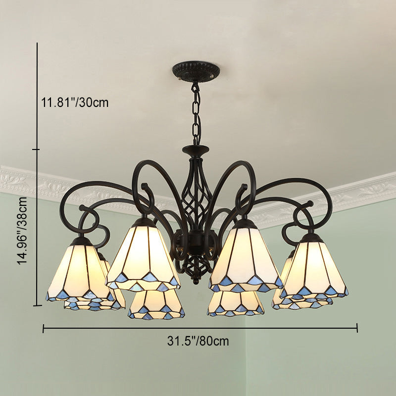 Rustic Tiffany Style Conical Stained Glass Chandelier for Living Room