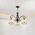 Rustic Tiffany Style Conical Stained Glass Chandelier for Living Room