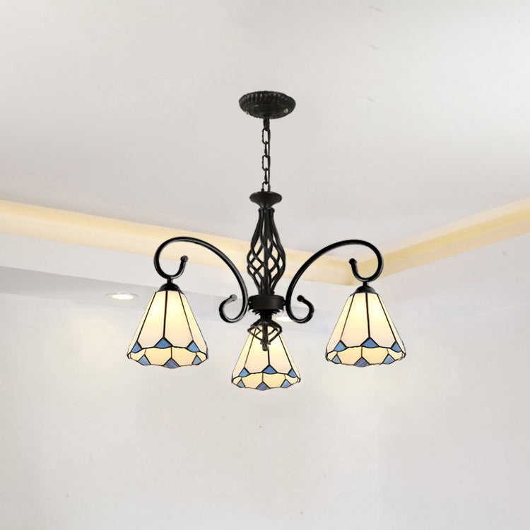 Rustic Tiffany Style Conical Stained Glass Chandelier for Living Room