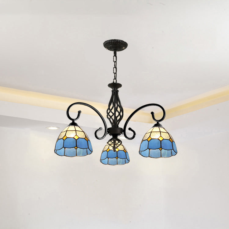 Rustic Tiffany Style Conical Stained Glass Chandelier for Living Room