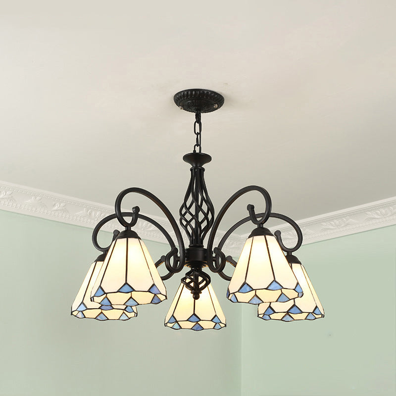 Rustic Tiffany Style Conical Stained Glass Chandelier for Living Room