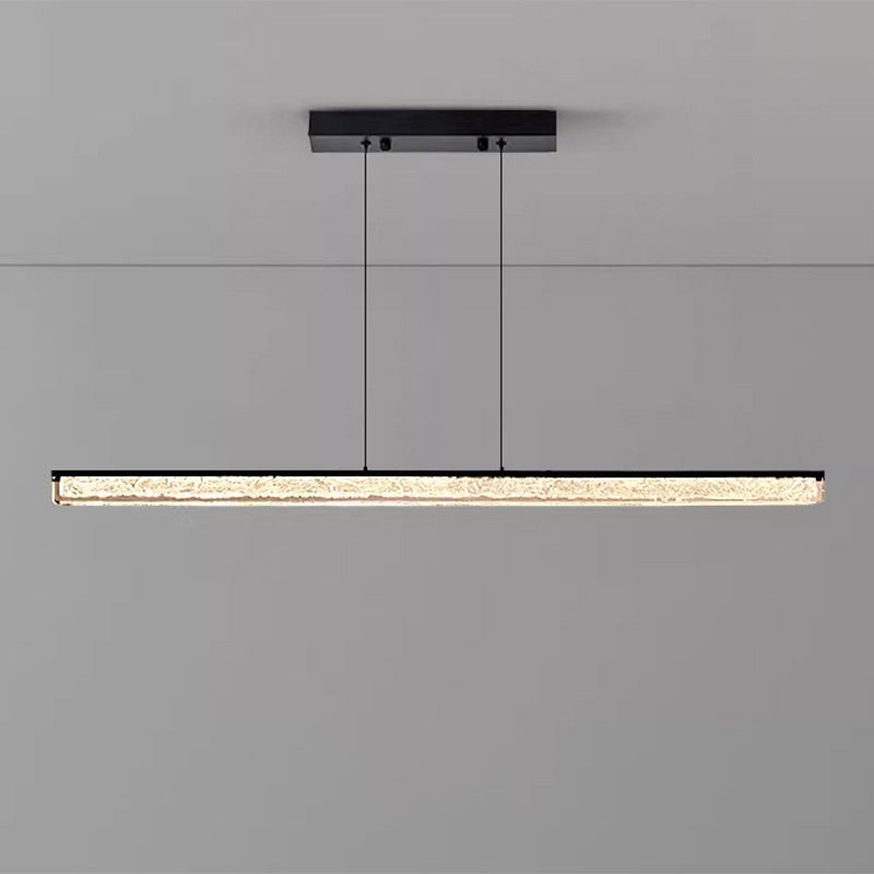 Sleek Black Iron Acrylic Long Strip LED Chandelier for Dining Room