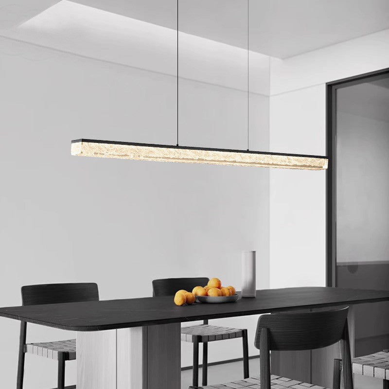 Sleek Black Iron Acrylic Long Strip LED Chandelier for Dining Room