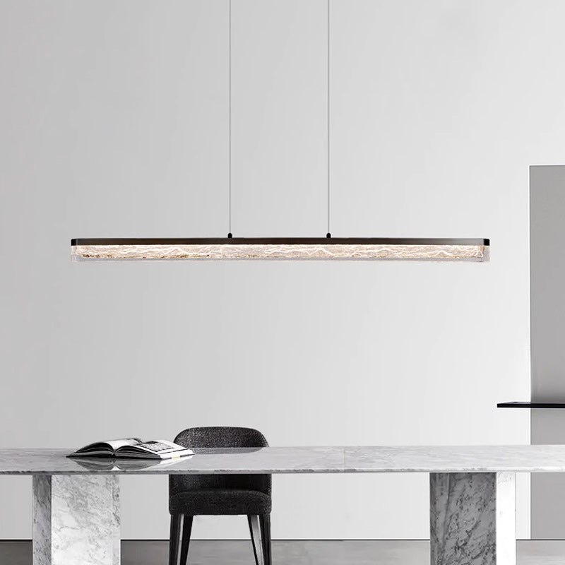 Sleek Black Iron Acrylic Long Strip LED Chandelier for Dining Room