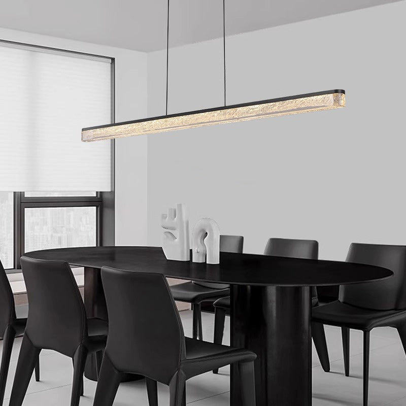 Sleek Black Iron Acrylic Long Strip LED Chandelier for Dining Room