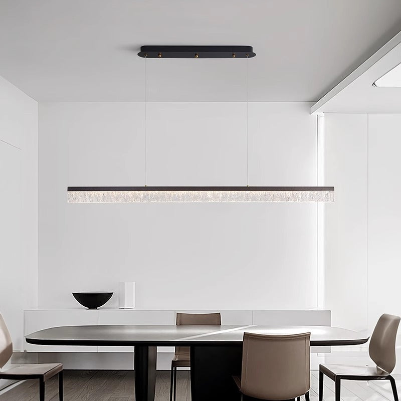 Sleek Black Iron Acrylic Long Strip LED Chandelier for Dining Room