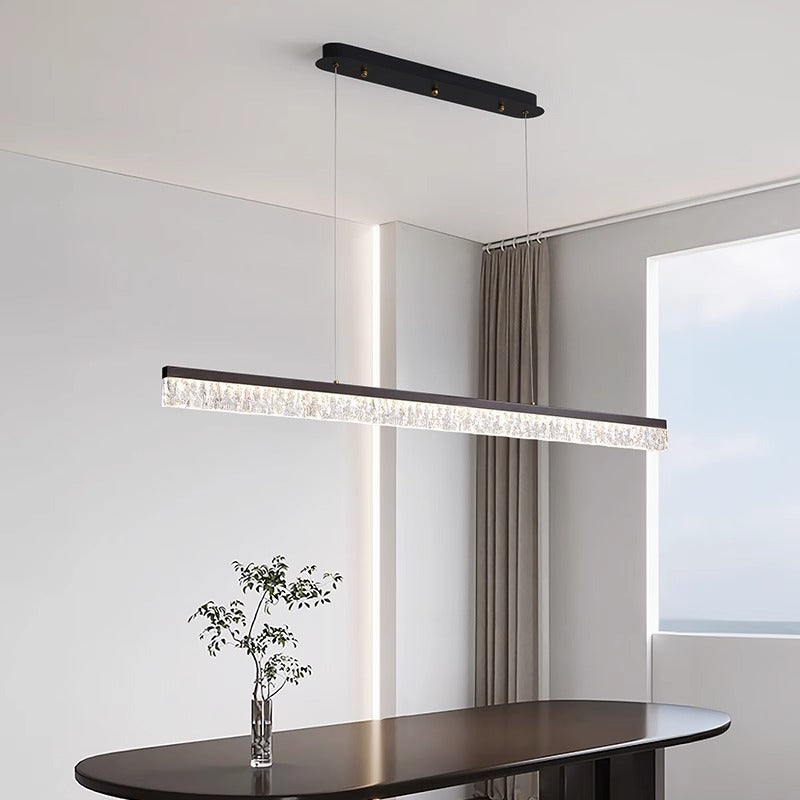 Sleek Black Iron Acrylic Long Strip LED Chandelier for Dining Room