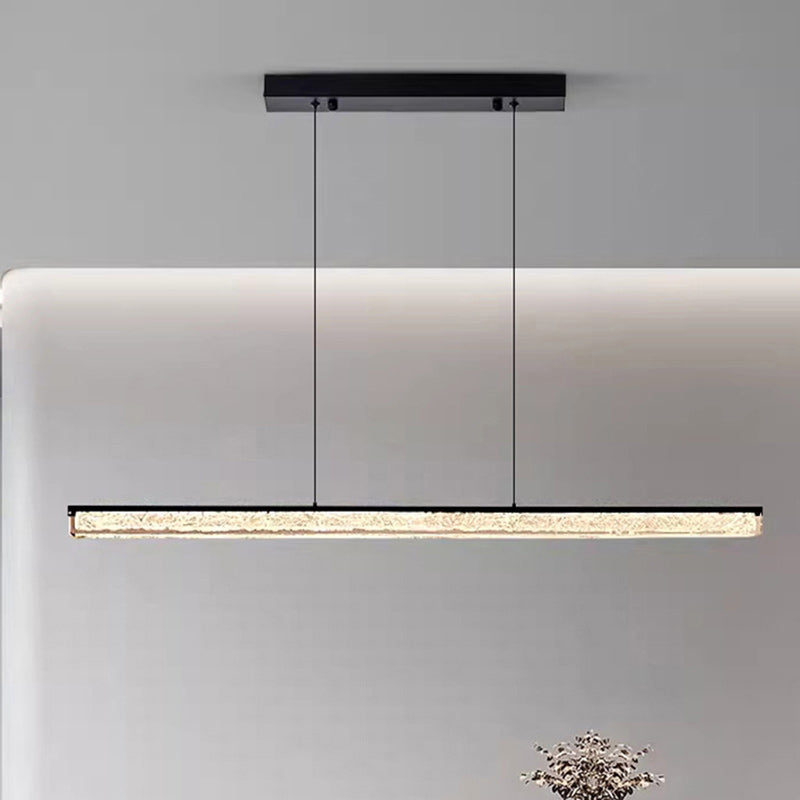 Sleek Black Iron Acrylic Long Strip LED Chandelier for Dining Room