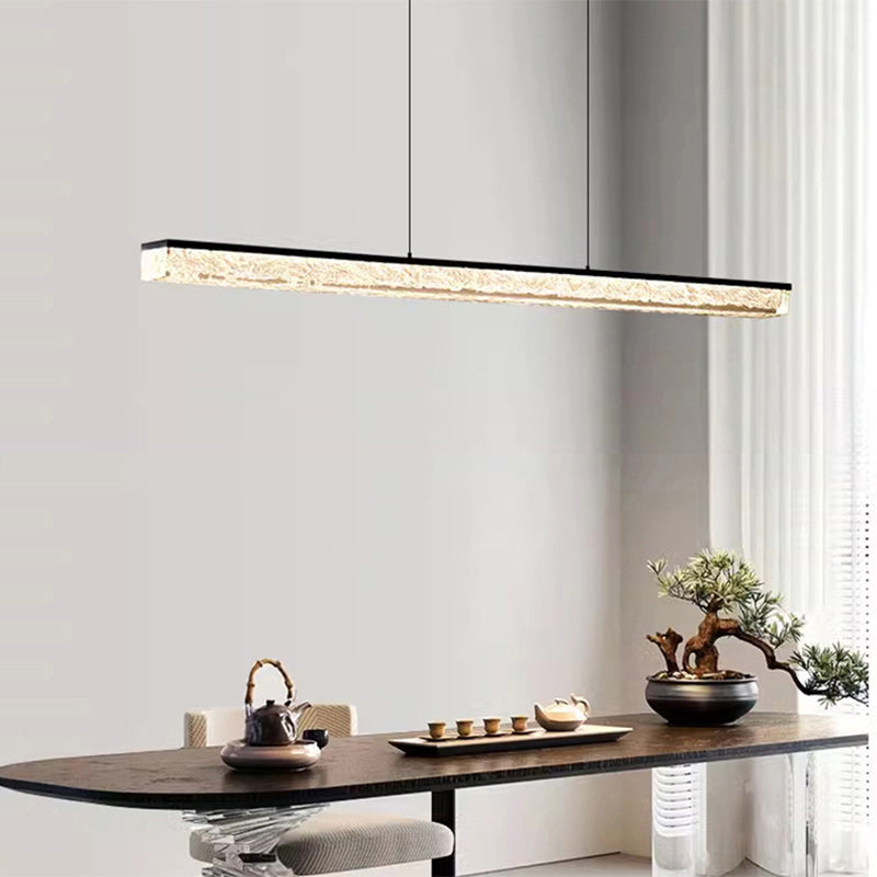 Sleek Black Iron Acrylic Long Strip LED Chandelier for Dining Room