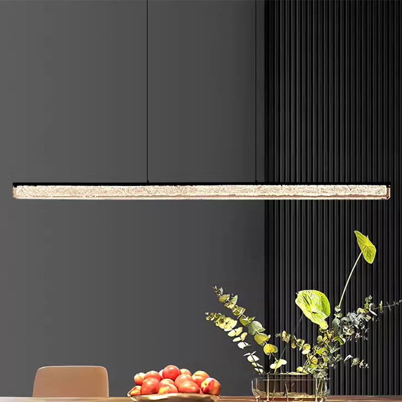 Sleek Black Iron Acrylic Long Strip LED Chandelier for Dining Room