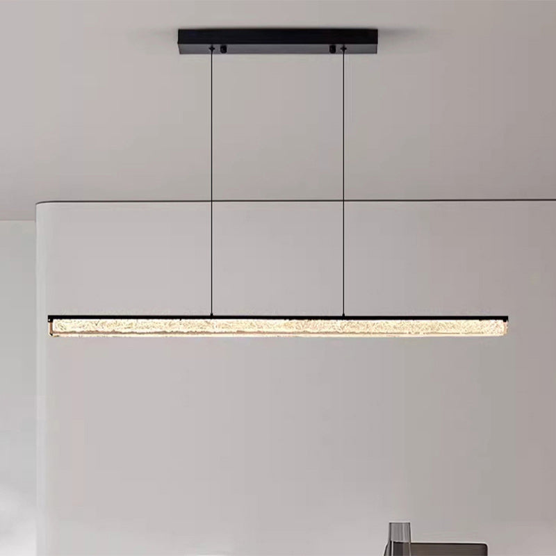 Sleek Black Iron Acrylic Long Strip LED Chandelier for Dining Room