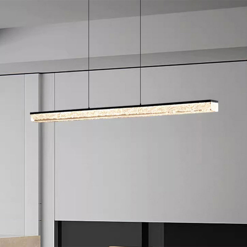 Sleek Black Iron Acrylic Long Strip LED Chandelier for Dining Room
