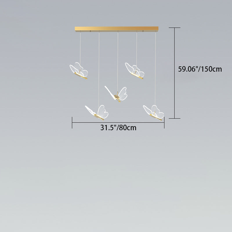 Adjustable Height Modern Acrylic LED Butterfly Chandelier for Dining Room