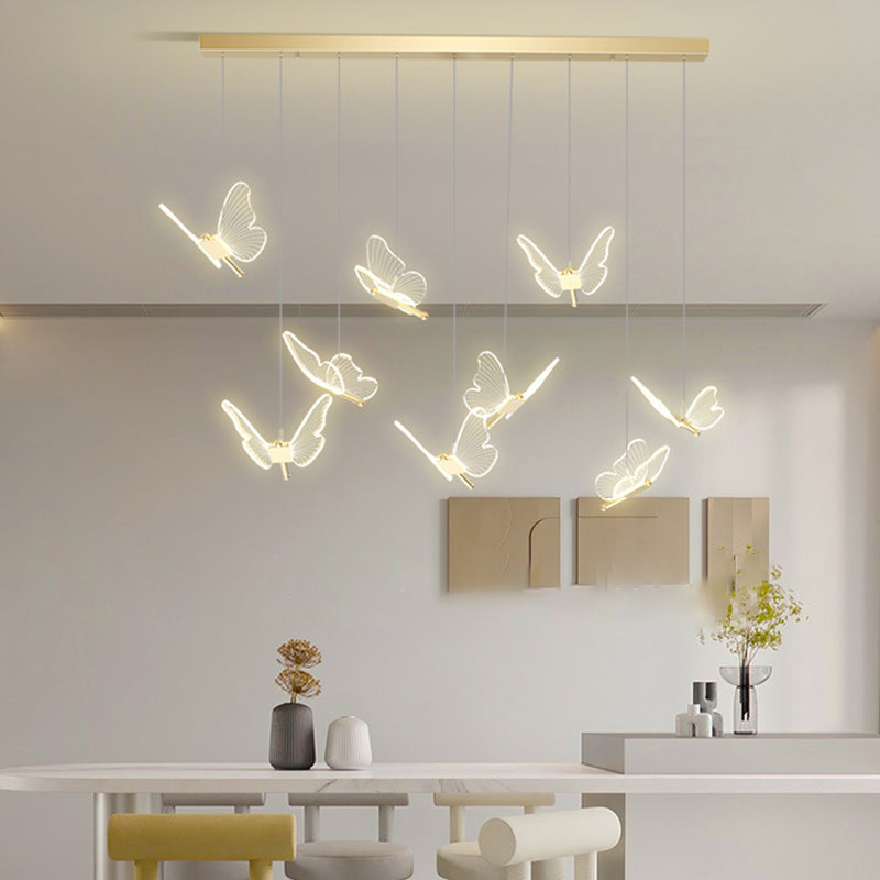 Adjustable Height Modern Acrylic LED Butterfly Chandelier for Dining Room