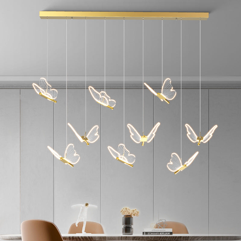 Adjustable Height Modern Acrylic LED Butterfly Chandelier for Dining Room