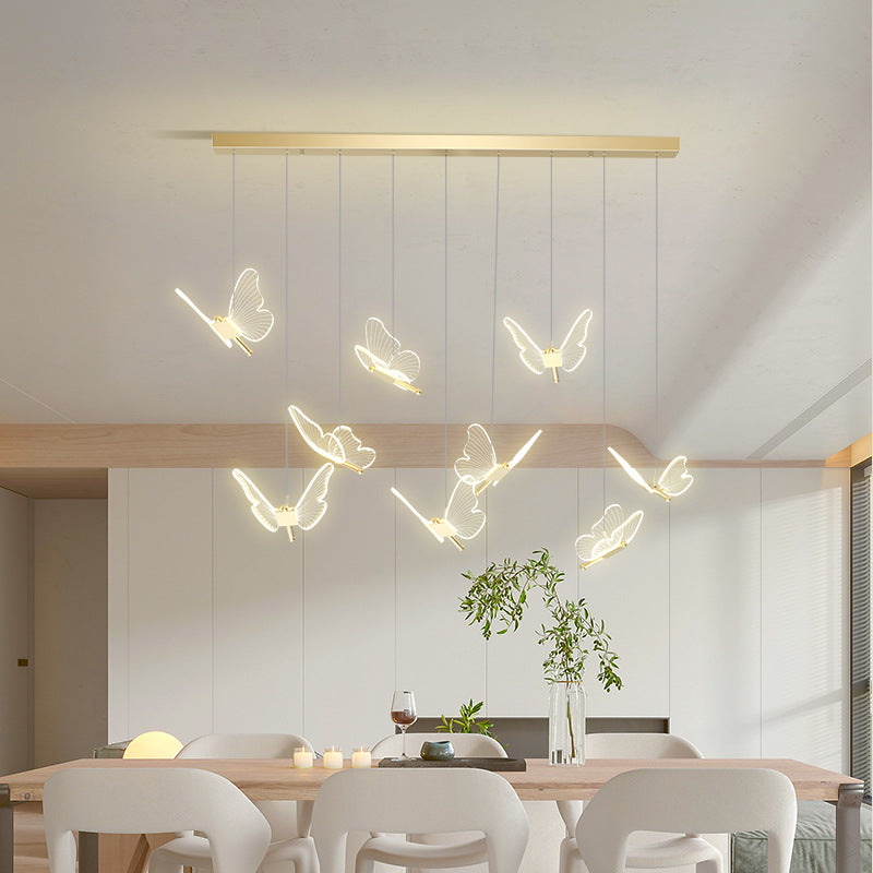 Adjustable Height Modern Acrylic LED Butterfly Chandelier for Dining Room