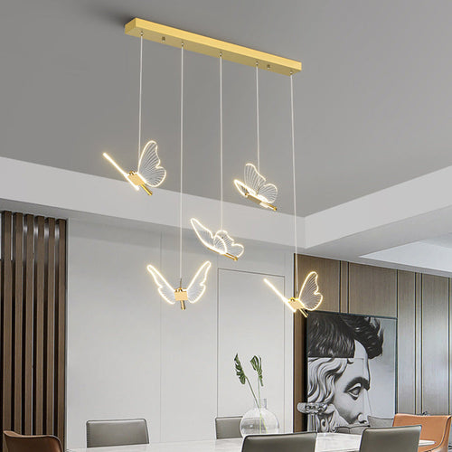 Adjustable Height Modern Acrylic LED Butterfly Chandelier for Dining Room