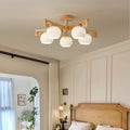 Elegant Traditional Solid Wood & Striped Glass 5-Light Chandelier for Living Room