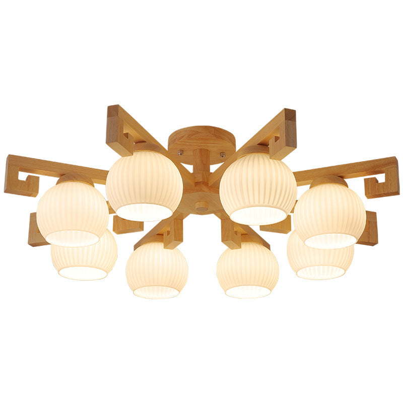 Elegant Traditional Solid Wood & Striped Glass 5-Light Chandelier for Living Room