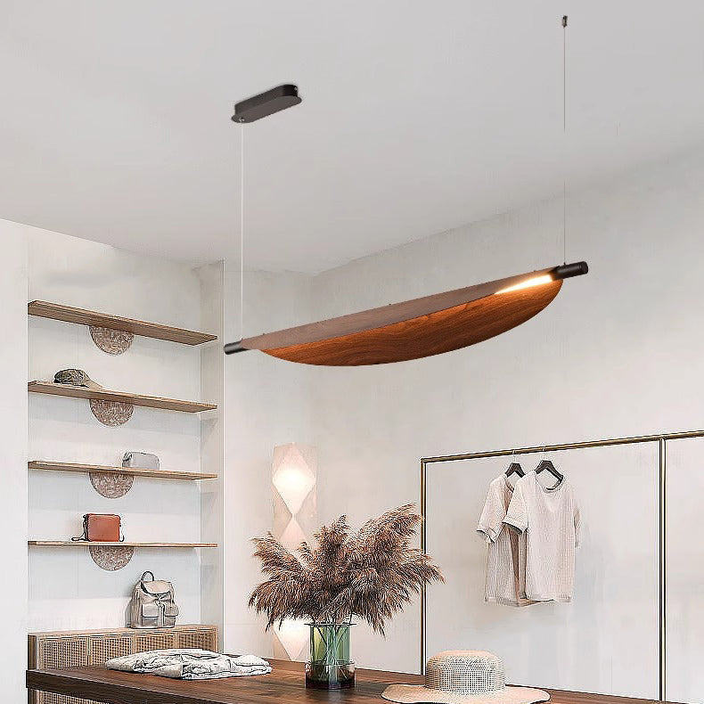 Modern Walnut Wood Grain Leaf Shaped LED Chandelier for Living Room