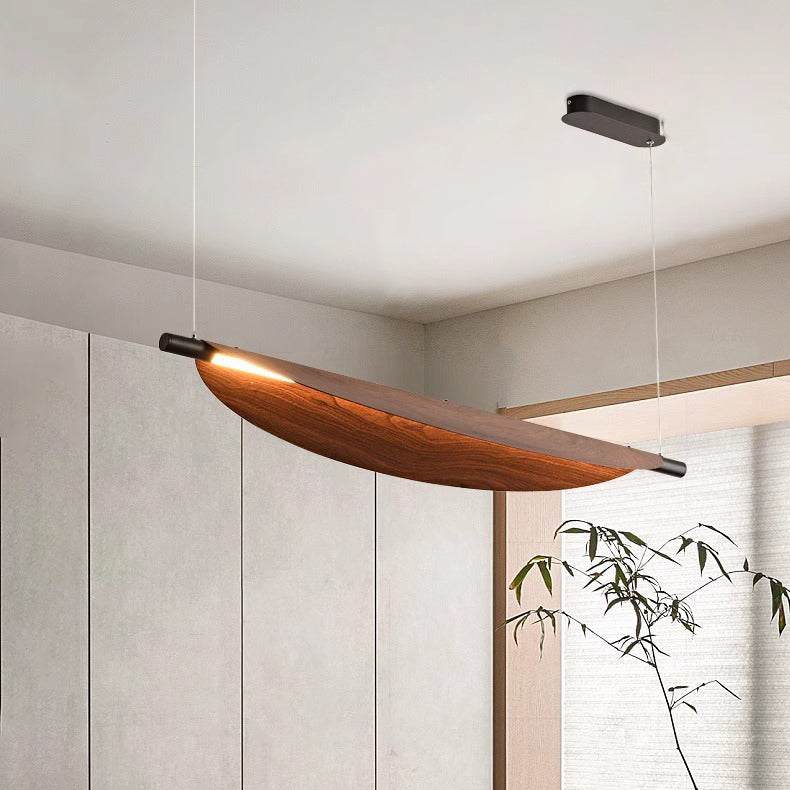 Modern Walnut Wood Grain Leaf Shaped LED Chandelier for Living Room