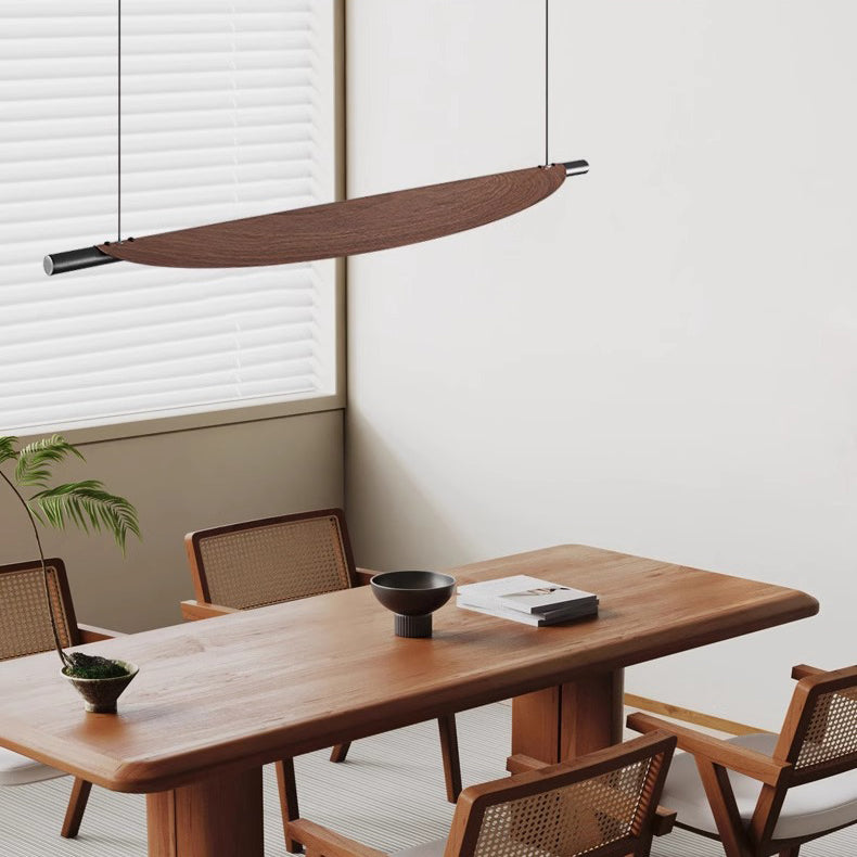 Modern Walnut Wood Grain Leaf Shaped LED Chandelier for Living Room