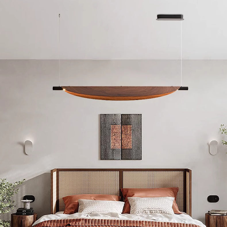 Modern Walnut Wood Grain Leaf Shaped LED Chandelier for Living Room