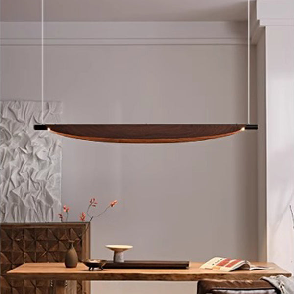 Modern Walnut Wood Grain Leaf Shaped LED Chandelier for Living Room