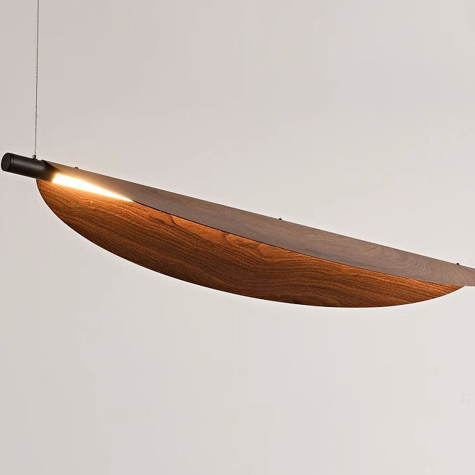Modern Walnut Wood Grain Leaf Shaped LED Chandelier for Living Room